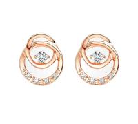 Beydodo Orecchini da donna in oro rosso 3750 585, orecchini a cerchio doppio con diamanti da 0,06 ct, senza nichel, in bijouterie, metallo prezioso, Diamante