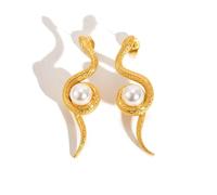 Beydodo Orecchini da ragazza in acciaio inox placcato oro, orecchini a serpente con perle orecchini senza nichel da donna oro