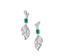 Beydodo Orecchini pendenti in oro bianco 750 585 375 da donna, con foglie di smeraldo 1,4 ct e diamanti orecchini matrimonio senza nichel per le donne, metallo prezioso, Smeraldo sintetico Diamante