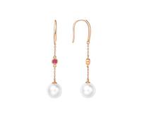 Beydodo Orecchini pendenti in oro rosa 750 585 375 da donna, con perla Akoya da 8 mm e rubino da 0,1 carati, senza nichel per donne, metallo prezioso, Perla Rubino
