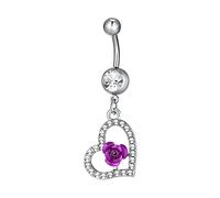 Beydodo Piercing Ombelico Acciaio Chirurgico Pendente 14g, Gioielli per Il Corpo Sexy Donna Cuore E Rosa Ciondolano con Zirconi