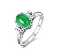 Beydodo Platino 950 anelli da donna, 3 pietre con giadeite 2 carati e diamante 0,36 ct, anelli di fidanzamento per matrimonio, misura 49-63, 49 (15.6), Giadeite Diamante