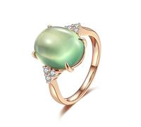 Beydodo Prehnit - Anello da donna in oro rosa 750 585 375, con anello ovale prehnite 6,6 carati e diamante 0,14 carati, anelli di fidanzamento per l'eternità, misura 49 (15,6)-63 (20,1), 18 (18,5