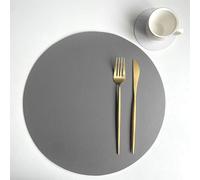 Beydodo Set di 6 tovagliette rotonde, lavabili su entrambi i lati con sottovaso, in pelle, lavabili, 32 + 10 cm, grigio scuro, beige, per cucina, tavolo da pranzo