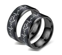 Beydodo Set di anelli di fidanzamento per coppia, anelli in acciaio inox, colore nero, elettrocardiogramma, 6 mm, 8 mm, per lui e per lei, Damen Gr.49 (15.6) + Herren Gr.67 (21.3), Metallo non