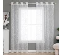 Beydodo Tende trasparenti per la privacy, lunghe 183 cm, semi velate, filtranti la luce, set di 2 pannelli, in poliestere, con occhielli, bianco tinta unita con motivo a rami, 86,4 cm di larghezza x