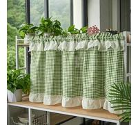 Beydodo Tendina da bistrò, opaca, altezza 60 cm, stile rustico, motivo a quadri, con volant, verde, 150 x 60 cm, 1 pezzo