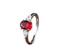 Beydodo Trauring 375 585 750 - Anello da donna singolo, 3 pietre con rubino ovale da 2,6 ct e gocce di moissanite, anelli di fidanzamento, misura 49-65, 63 (20.1), metallo prezioso, Rubino sintetico