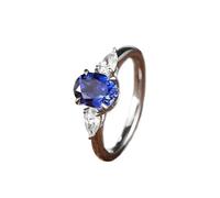 Beydodo Trauring - Anello da donna in oro bianco 375 585 750, 3 pietre con zaffiro ovale da 1,9 ct e gocce di moissanite, anelli di fidanzamento, misura 49-65, 15 (17,5), metallo prezioso, Zaffiro