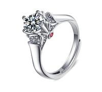 Beydodo Trauring - Anello da donna singolo in oro bianco 585, con diamante creato da 6,5 mm, 1 carati, senza nichel, misura 49 (15,6)-63 (20,1), Rubino Diamante creato Rubino