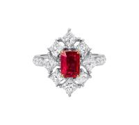 Beydodo Trauring - Anello da donna singolo, platino 950, con rubino da 1,56 carati e moissanite, anello di fidanzamento Memoir, misura 49 (15,6)-65 (20,7), 64 (20.4), metallo prezioso, Rubino