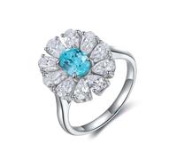 Beydodo Trauring Donna Singola Oro Bianco 375 585 750, Anello Donna Fiore di Lusso con Paraiba Tormalina 1.3ct e Gocce Moissanite Anello di Fidanzamento Memoir Matrimonio Misura 49 (15.6)-65 (20.7