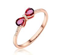 Beydodo Trauring Donna Singola Oro Bianco 750 585 375, Anelli Donne Nodo con Gocce Zaffiro Rubino 0.9ct e Diamante 0.05ct Anelli di Fidanzamento Anniversario Matrimonio Misura 49 (15.6)-63 (20.1), 18