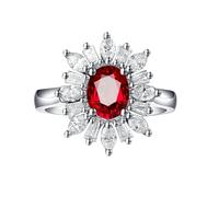 Beydodo Trauring Donna Singola Oro Bianco 750 585 375, Anello Donna Fiore di Lusso con Rubino 1.2ct e Diamante Anelli di Fidanzamento Memoir Anello Matrimonio Misura 49 (15.6)-65 (20.7), 62 (19.7