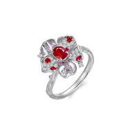 Beydodo Trauring oro bianco 375 585 750 donna singola, anelli da donna con fiori da 0,5 ct rubino e diamanti anelli di fidanzamento misura 49-65, 49 (15.6), metallo prezioso, Rubino Diamante