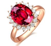 Beydodo Trauring oro rosa 750 585 375 - Anello da donna singolo, girasole con tormalina rossa da 2 carati e diamante da 0,36 ct, anello eternità, anelli di fidanzamento, misura 49 (15,6)-63 (20,1), 14