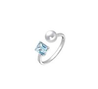 Beydodo Trauring Signore Singolo Oro Bianco 375 585 750, Anelli Da Donna Aperto con Acquamarina Perla e Diamante Anelli di Fidanzamento Memoir Anello Matrimonio Misura 49-65, 63 (20.1), metallo