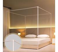 Beyeutao Telaio per letto matrimoniale bianco a baldacchino a baldacchino, 135 x 200 x 200 cm (larghezza x lunghezza x altezza), telaio per letto a baldacchino, telaio per letto e tenda da gioco, per