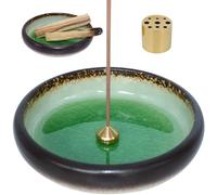 BEYLAB incenso porta bastoncini palo santo 3 in 1 ciotola di ceramica per qualsiasi incenso, supporto Palo Santo, salvia bianca, burner purificazione da giapponese, set in ottone rimovibile - verde