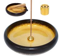 BEYLAB incenso porta bastoncini palo santo 3 in 1 ciotola di ceramica per qualsiasi incenso, supporto Palo Santo, salvia bianca, burner purificazione da giapponese, set in ottone rimovibile - giallo