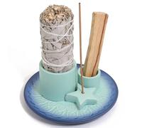BEYLAB Porta incenso 4 in 1 con design a stella, ciotola in ceramica per incenso, bastoncini di incenso, porta incenso Palo Santo, salvia bianca, coni incenso, candele