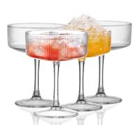 BEYLAB Set di 4 bicchieri da martino, a righe, in vetro da martino, 284 ml, retrò, unico Martini, manico lungo, classico, perfetto per cocktail, vino, champagne come regalo