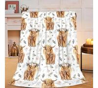 Beynepe Coperta e coperta con stampa di mucca delle Highland con stampa di mucche e fiori, in morbido pile e caldo pile di flanella per ragazze bambini adulti divano viaggio 101,6 x 127 cm