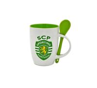Beyond Happy Sporting Lisbon CP - Set regalo con tazza e cucchiaio in ceramica con stemma ufficiale