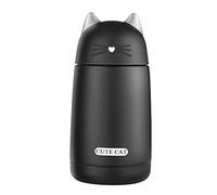 Beyonda Boccetta isolante per gattini a prova di perdite, graziosa boccetta da caffè in acciaio inox con manico, tazza da viaggio per acqua calda per latte per bambini (nero)