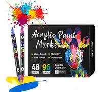 Beyonddraw Dual Tip Acrylic Paint Pen Marker - 24/48/72/120/168 Colors, Beyonddraw Acrylic Paint Markers，Waterproof and Colorfast, for Stone,Canvas, Rock Painting, Diy Crafts (48 Pens 96 Colors)