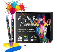 Beyonddraw Dual Tip Acrylic Paint Pen Marker - 24/48/72/120/168 Colors, Beyonddraw Acrylic Paint Markers，Waterproof and Colorfast, for Stone,Canvas, Rock Painting, Diy Crafts (36 Pens 72 Colors)