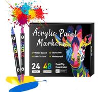 Beyonddraw Dual Tip Acrylic Paint Pen Marker - 24/48/72/120/168 Colors, Beyonddraw Acrylic Paint Markers，Waterproof and Colorfast, for Stone,Canvas, Rock Painting, Diy Crafts (24 Pens 48 Colors)