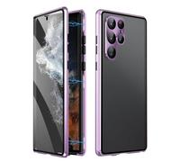 Beyonddraw Magnetic Tempered Glass Double-Sided Phone Case for Samsung, Anti-Peep Full-Cover Magnetic Metal Protective Cover for Samsung Galaxy S25/24/23/22/21 Series (Purple,S24Ultra)