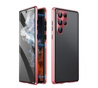 Beyonddraw Magnetic Tempered Glass Double-Sided Phone Case for Samsung, Anti-Peep Full-Cover Magnetic Metal Protective Cover for Samsung Galaxy S25/24/23/22/21 Series (Red,S24plus/S24+)