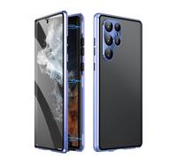 Beyonddraw Magnetic Tempered Glass Double-Sided Phone Case for Samsung, Anti-Peep Full-Cover Magnetic Metal Protective Cover for Samsung Galaxy S25/24/23/22/21 Series (Blue,S21Ultra)