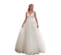 Beyonddress Abito da sposa da donna in pizzo Appliques abito da sposa a maniche lunghe con scollo a v ufficio del registro abiti, Avorio 18, 54