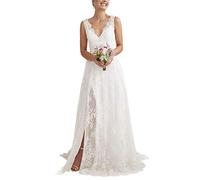 Beyonddress Abito da sposa da donna in pizzo con scollo a V Appliques ufficio del registro abiti da sposa, avorio 08, 46
