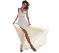 Beyonddress Abito da sposa da donna in pizzo con scollo a V Appliques ufficio del registro abiti da sposa, Avorio 11, 56