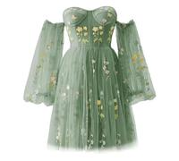Beyonddress Donne Tulle Spalla Senza Spalla Abiti Da Sera Fiori Ricamo Lunghi Abiti Da Sfera Formali Abiti Da Festa 20, B-verde., 52