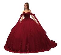 Beyonddress Off Shoulder Abiti da Sera Principessa Quinceanera Abiti Pizzo Appliques Abito da Sfera Dolce 16 Abiti, rosso vivo, 46