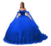 Beyonddress Off Shoulder Abiti da Sera Principessa Quinceanera Abiti Pizzo Appliques Abito da Sfera Dolce 16 Abiti, blu reale, 46
