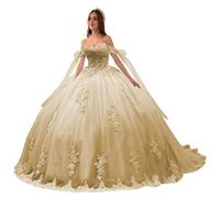 Beyonddress Off Shoulder Abiti da Sera Principessa Quinceanera Abiti Pizzo Appliques Abito da Sfera Dolce 16 Abiti, champagner, 46