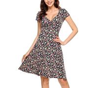Beyove Abito estivo da donna, lunghezza al ginocchio, scollo a V, linea A, a maniche corte, in jersey, floreale, estivo, da spiaggia, A-blu, M