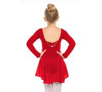 Beyove Ragazze Balletto Vestiti Senza Schienale Balletto Abito Cotone Manica Lunga Balletto Body Balletto Body Danza Bambini Danza Corpo con Gonna Tutu Rosso 130
