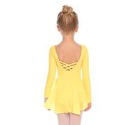 Beyove Ragazze Balletto Vestito Senza Schienale Cotone Maniche Lunghe Balletto Body Balletto Body Danza Bambini Danza Corpo con Gonna Tutu Giallo 150