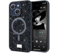 BEZ Cover Magnetica per iPhone 15, [Compatibile con MagSafe], Custodia Scintillio Glitter per della serie Bling & Co., Cover Protettiva Sparkle Diamond Crystal Bling Case, Nero Intenso