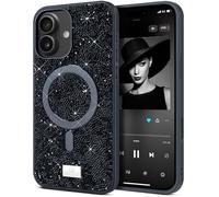 BEZ Cover Magnetica per iPhone 16, [Compatibile con MagSafe], Custodia Scintillio Glitter per della serie Bling & Co., Cover Protettiva Sparkle Diamond Crystal Bling Case, Nero Intenso
