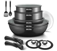BEZIA Set di pentole a induzione con rivestimento in ceramica sano, pentole e padelle antiaderenti, set da 13 pezzi con manici staccabili, set da cucina per camper a induzione con manici rimovibili,