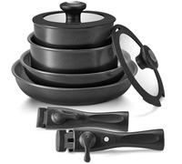 BEZIA Set di pentole a induzione con rivestimento in ceramica sano, pentole e padelle antiaderenti, set da 10 pezzi con manici staccabili, set da cucina per camper a induzione con manici rimovibili,