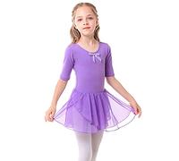 Bezioner Body Danza Classica Ragazze Leotard per Balletto Bambina Vestito Ginnastica con Chiffon Gonna Viola 110
